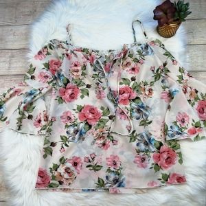 Banana Lemon Off Shoulder Bell Sleeve Floral Top
